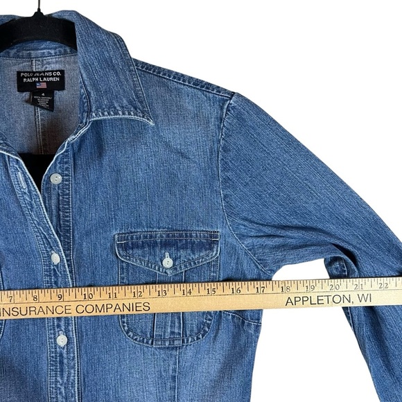 Vintage Polo Ralph Lauren 100% Cotton Blue Denim Shirt Long-Sleeved Jean Dress 4 - Picture 3 of 8